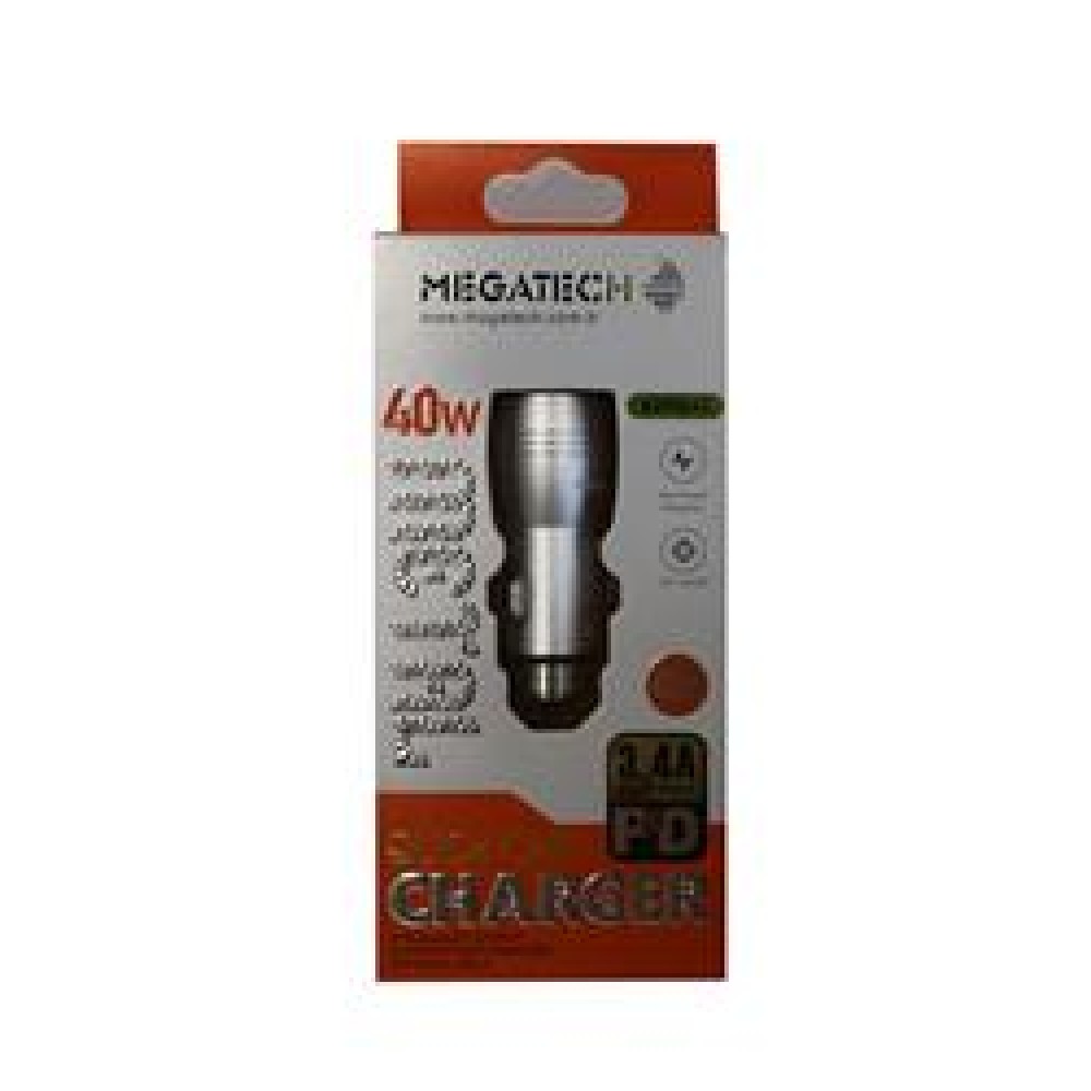 Megatech T05-M24 Re Gri 3.4A 40W Usb Çelik Araç Şarj Aleti 