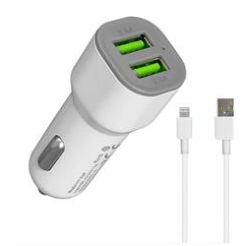 Hytech HY-X44 iPhone Lightning Kablolu 3.1A Hızlı Şarj 2 USB Beyaz Araç Şarj Cihazı