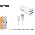 Hytech HY-A49 Type-C Kablo 2.1A 2-Usb Beyaz Araç 