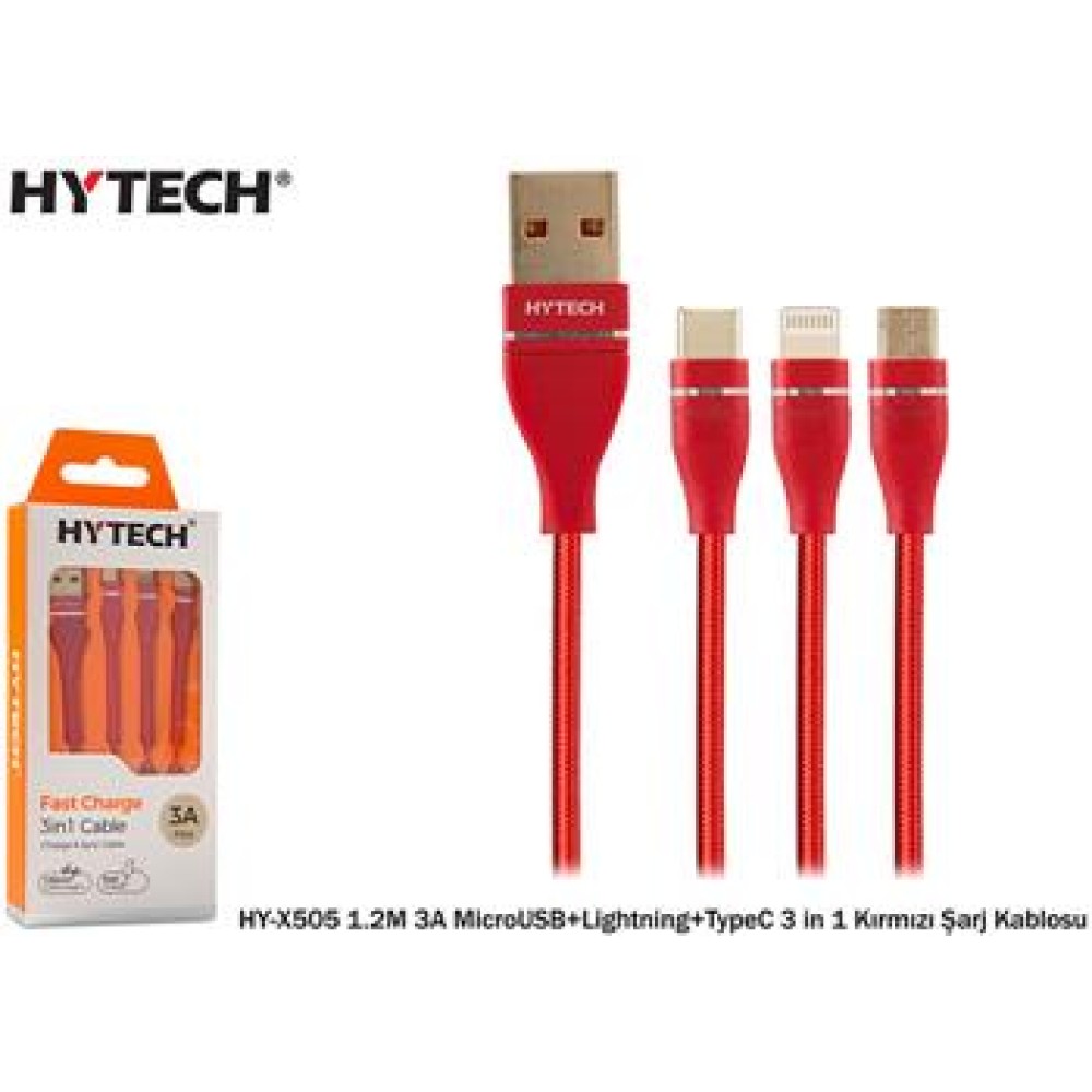 Hytech HY-X505 1.2M 3A MicroUSB+Lightning+TypeC 3 