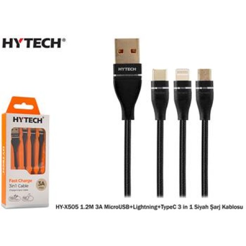 Hytech HY-X505 1.2M 3A MicroUSB+Lightning+TypeC 3 