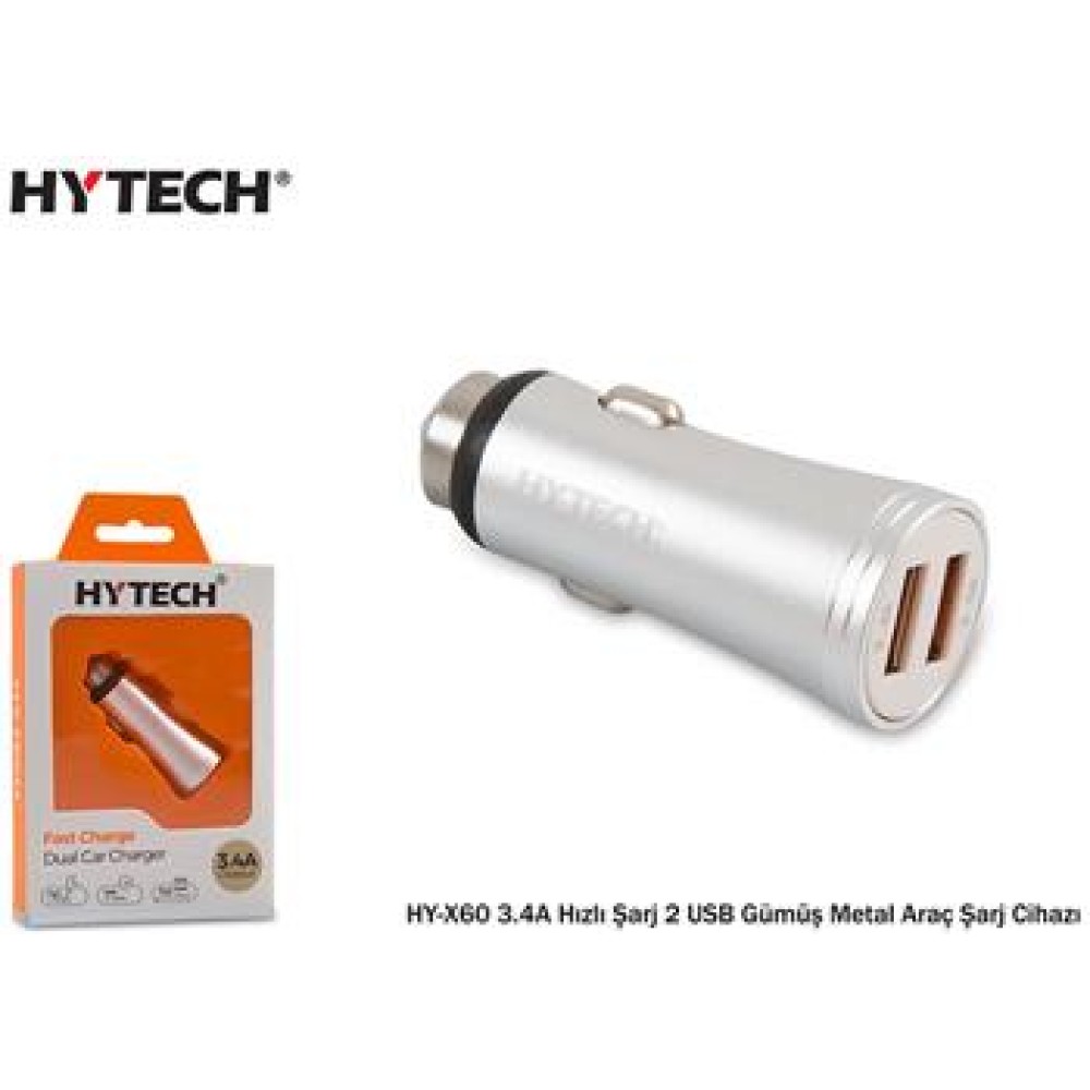 Hytech HY-X60 3.4A Hızlı Şarj 2 USB Gümüş Metal Ar