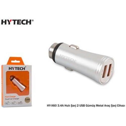Hytech HY-X60 3.4A Hızlı Şarj 2 USB Gümüş Metal Ar