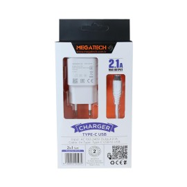 Megatech MT-Ct1 2.1a  2ın1 Typc-e Ev Şarj+Type-c Kablo 