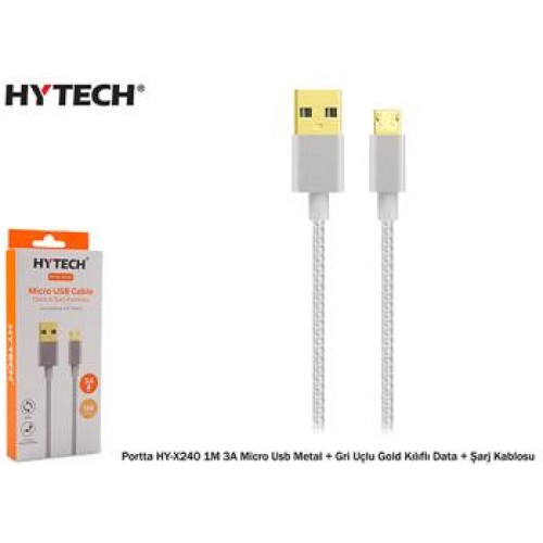 Hytech Portta HY-X240 1M 3A Micro Usb Kılıflı Gri Data + Şarj Kablosu