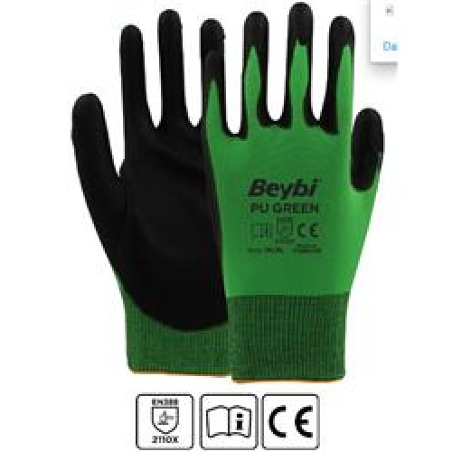 Beybi PU Green 10Beden 12li Paket Poliüretan Kaplı Polyester Örme Ediven(2110X)