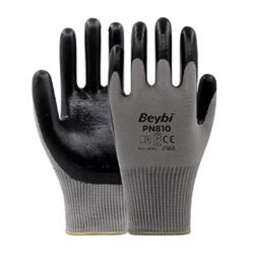 Beybi Nitril Poly Pn810 10 Beden Gri-Siyah 12li Eldiven 