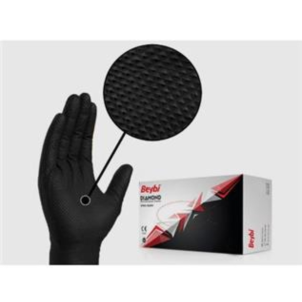 Beybi Diamond Xl Pudrasız Kalın Siyah Nitril Eldiven XL (Kutuda 100 Adet)