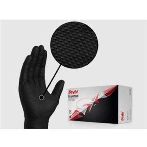 Beybi Diamond Xl Pudrasız Kalın Siyah Nitril Eldiven XL (Kutuda 100 Adet)