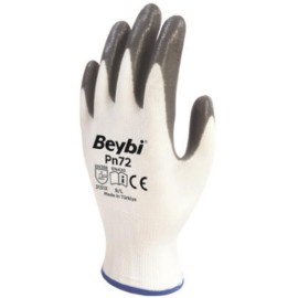 Beybi Nitril Poly PN72 9 Beden Beyaz Gri Eldiven 12li Paket
