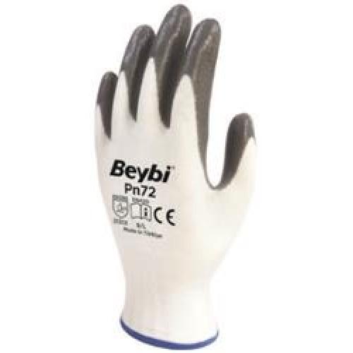 Beybi Nitril Poly PN72 9 Beden Beyaz Gri Eldiven 12li Paket