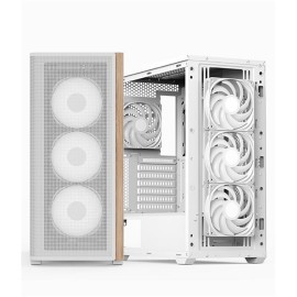 Aerocool AE D501A WH 4x12cm  Fanlı Ahşap Ön Panel Tempered Cam Yan ve Mesh Ön Panel, USB Type-C,ATX