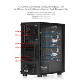 Dark Diamond PRO 4x12cm Fan, 1x USB3.0, 2x USB2.0 Full Akrilik Oyuncu Kasası (Psu yok)