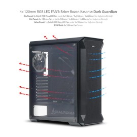 Dark GUARDIAN 4x12cm Dual RGB Fan USB3.0 T-Glass ATX Oyuncu Kasası 