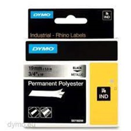 Dymo 18487 RhinoPro Sabit Polyester Şerit 19mm X 5,5m Metalik Gri-Siyah  