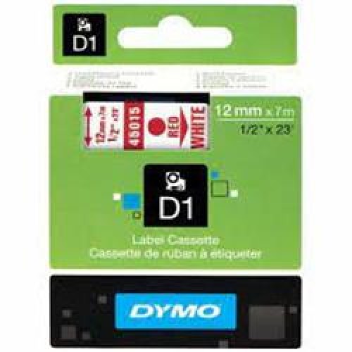 DYMO D1 Beyaz-Kırmızı Yedek Şerit 12mm x 7mt 45015