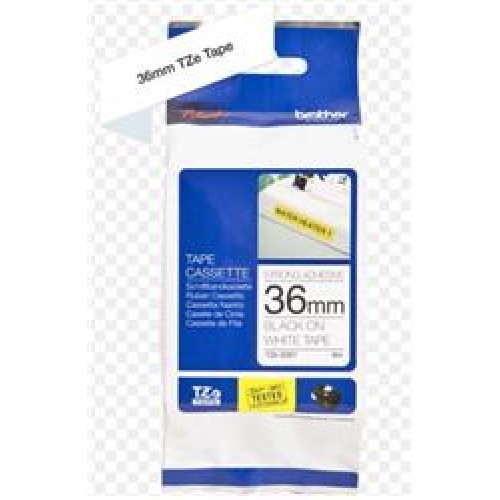 Brother Tze-S261 36 mm Beyaz Üzeri Siyah GüçlüYapışkanlı Laminasyonlu Etiket