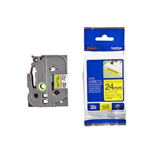 Brother TZE-S651 24 mm Sarı Üzeri Siyah Güçlü Yapışkanlı Laminasyonlu Etiket