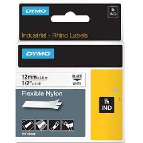 Dymo RhinoPRO Esnek Naylon 12mmx3,5m Beyaz-Siyah 18488