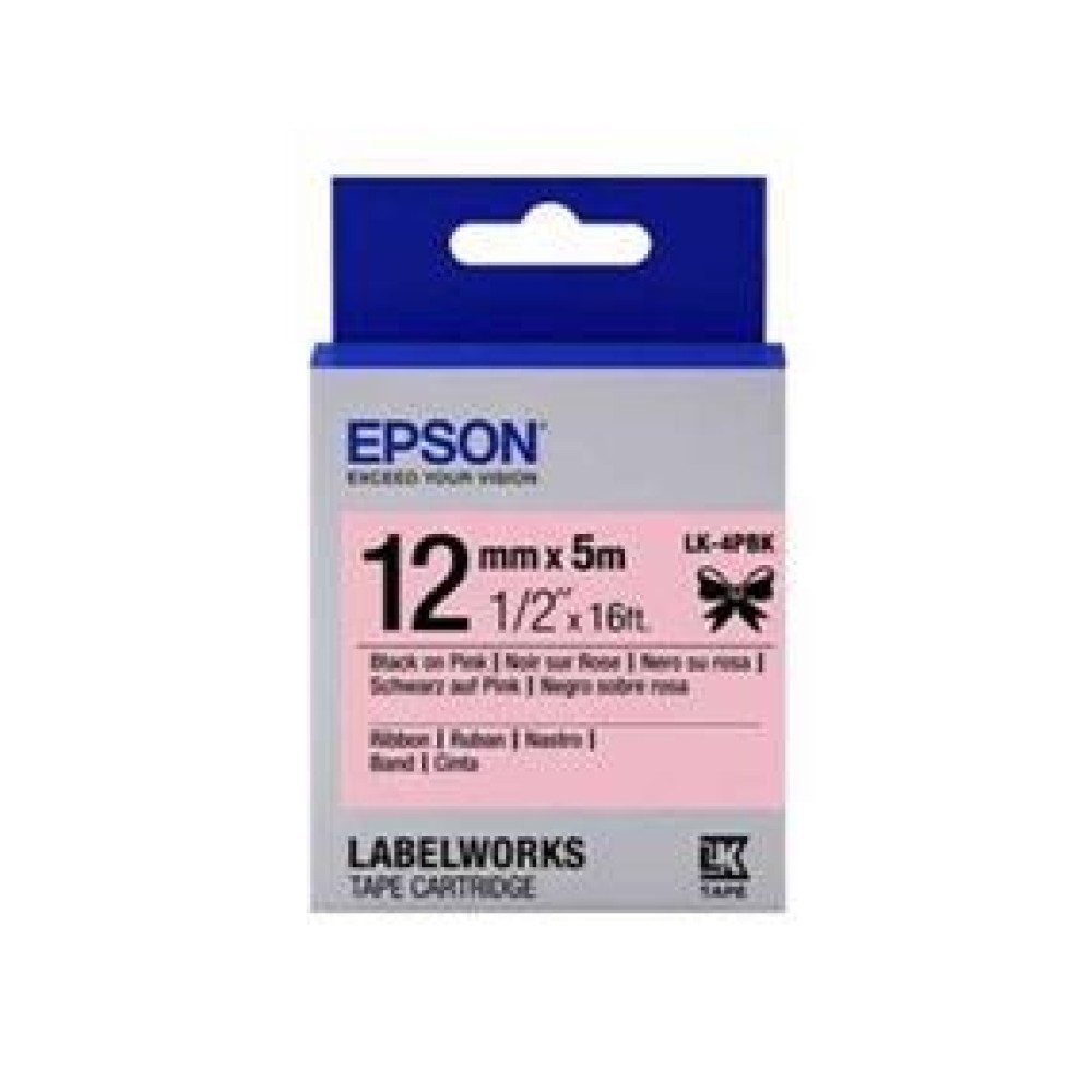 Epson LK-4PBK Pembe Üzeri Siyah Kurdele 12mm 9 Metre 
