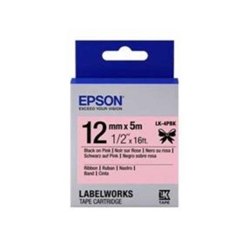 Epson LK-4PBK Pembe Üzeri Siyah Kurdele 12mm 9 Metre 