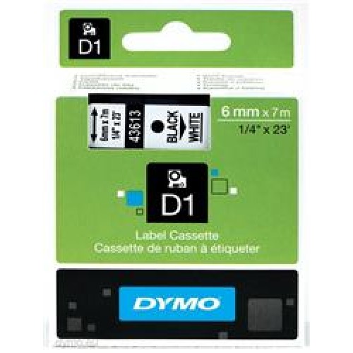 DYMO S0720780 D1 Yedek Şerit, 6 mm x 7 mt, Beyaz- Siyah (43613)
