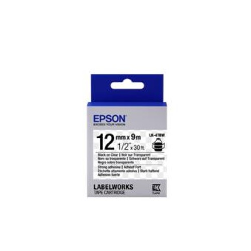 Epson LK-4TBW Güçlü Yapışkanlı Şeffaf Üzeri Siyah 12mm 9Metre Etiket