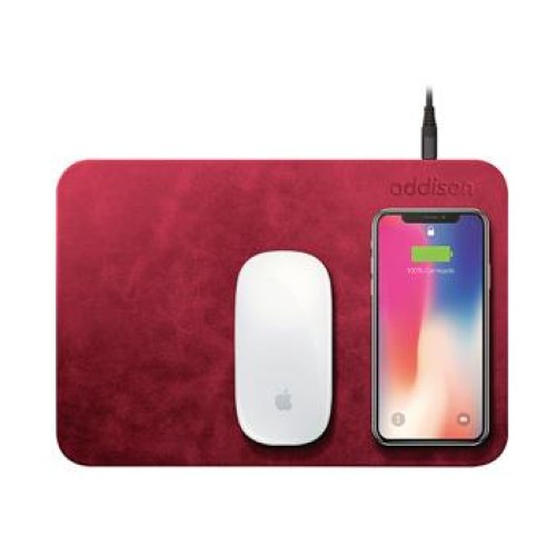 Addison WMP-15 28,5x19,5x0,5cm Kırmızı Kablosuz Şarj+Mouse Pad