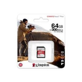 Kingston SDR2-64GB Canvas React Plus SDXC UHS-II 300R-260W U3 V90 for Full HD-4K-8K Hafıza Kartı