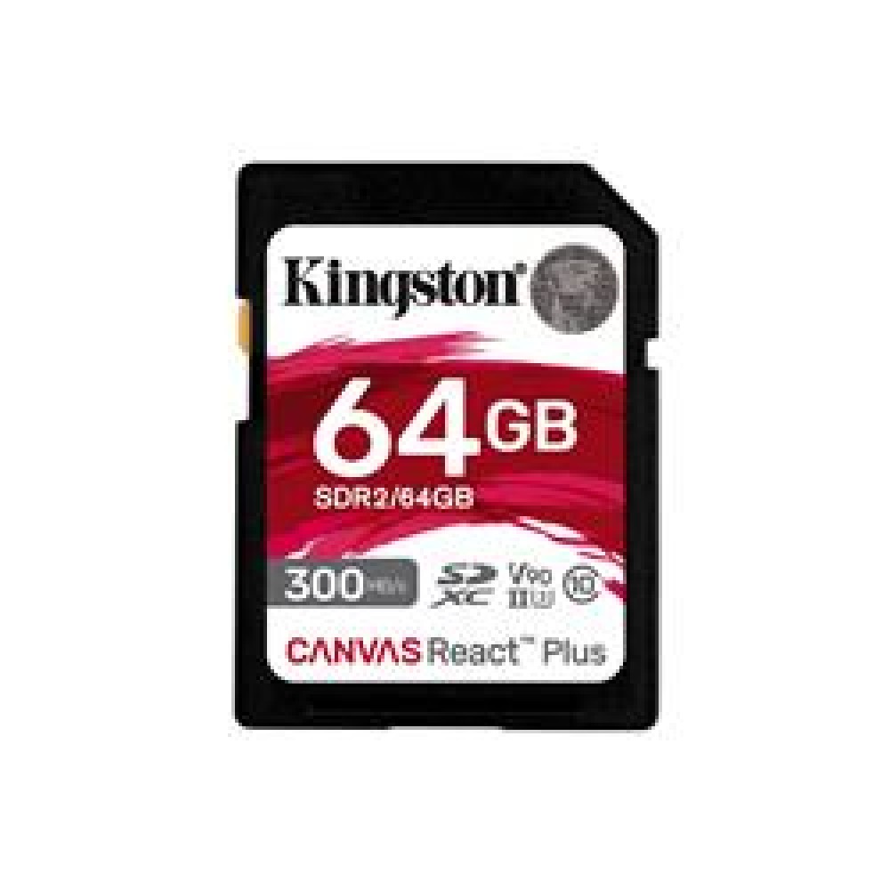 Kingston SDR2-64GB Canvas React Plus SDXC UHS-II 300R-260W U3 V90 for Full HD-4K-8K Hafıza Kartı