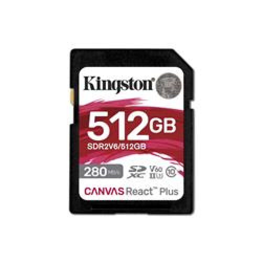 Kingston SDR2V6-512GB Canvas React Plus SDXC UHS-II 280R-150W U3 V60 for Full HD-4K SD Hafıza Kartı