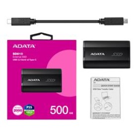 Adata 500Gb SD810 Siyah Taşınabilir Usb 3.2 Gen2  x2 Type-C Ssd Harici Disk