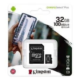 Kingston SDCS2-32GB 32GB micSDHC Canvas Select Plus 100R A1 C10 Card + ADP Hafıza Kartı