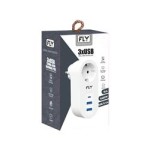 FLY-3400-01 Akım Korumalı.1 li Priz 2-Usba 1-C Soket 2.1A 10A 2500W