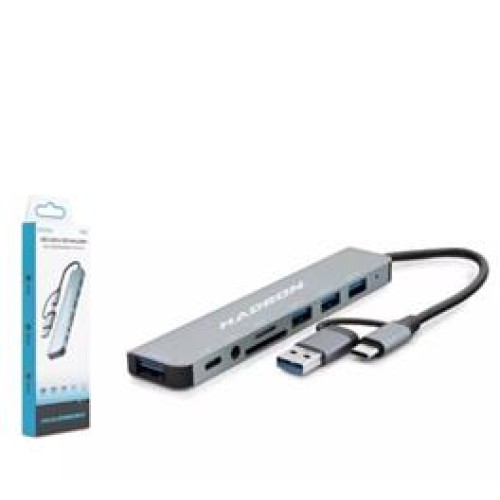 Hadron Hdx7828 Type-C Hub Combo 3-Usb3.0 + Usb + Type-C + Audio + Sd + Tf 8In1 Gri