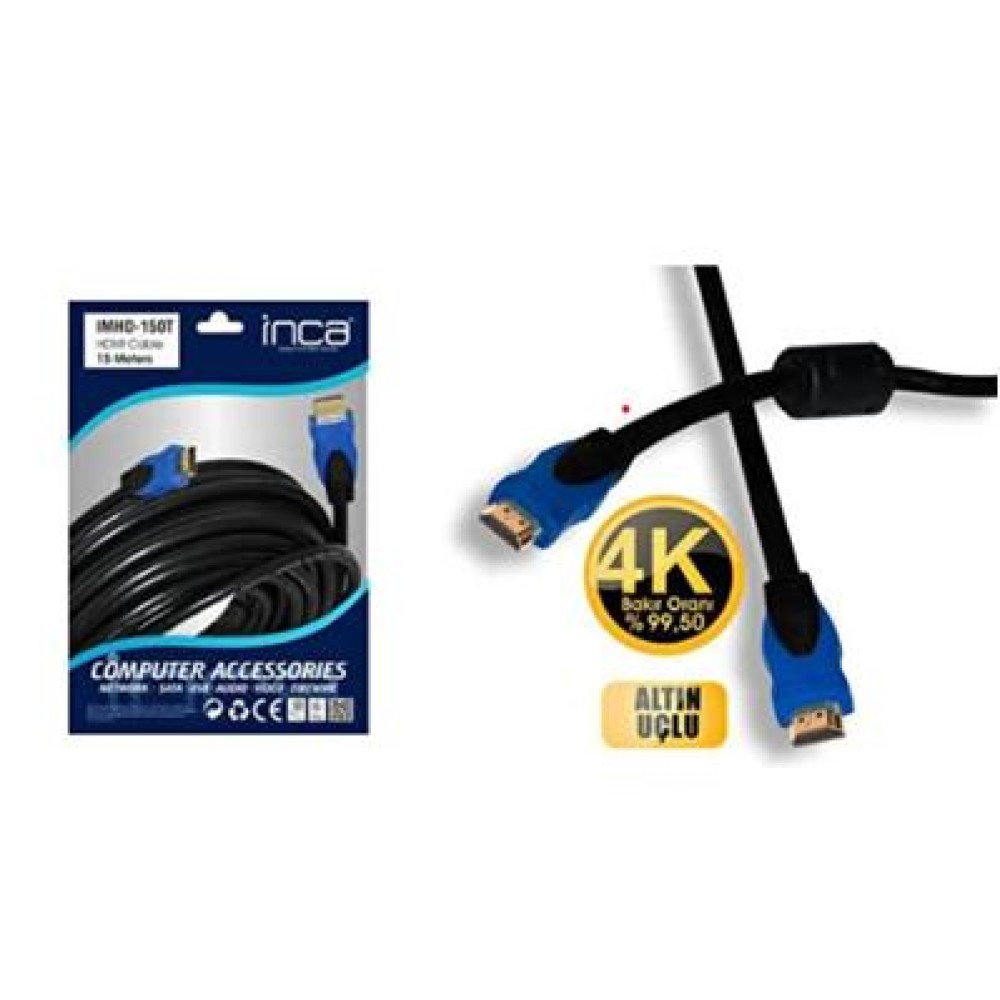 Inca IMHD-150T 15mt 4K 1,4 V 3 D Altın Uçlu Hdmı To Hdmı Kablo (99,5 Bakır)