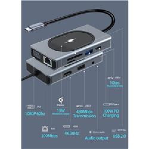 Daytona W9 9ın1 Type-c To Usb 3.0 4k Hdmı Gigabit Rj45 Aux 9 Port Çevirici Hub Adaptör