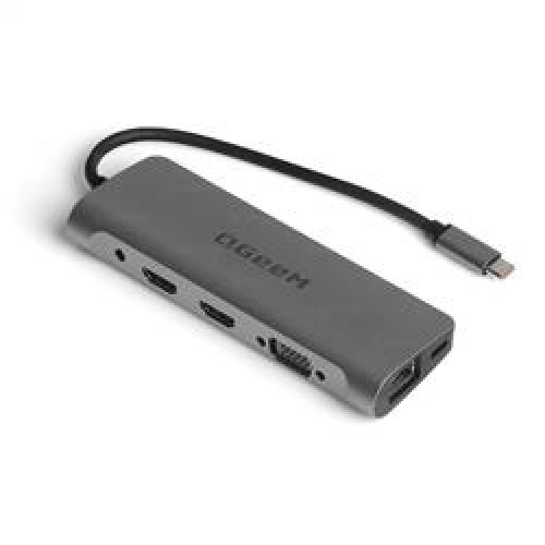 Qgeem QG-UH10 USB 3.0 TypeC 10in1 2xHDMI-VGA-TF SD Kart Okuyucu-USB 3.0-USB 2.0-PD+SD-Ethe  HUB