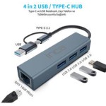 Inca IUTP-03TX Ethernet Usb 3.0+Type-C 3.1 Grişli 000 Mbps 3X3.1Usb Eternet-Çoklayıcı