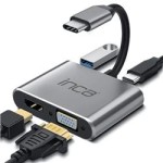 Inca ITPC-06TX USB C 4in1 – HDMI+VGA+USB+Güç Dağıtım Adap 4K@30Hz HDMI Çoklayıcı 100W PD Güçı